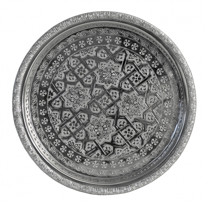 Orientalischer Silbertablett Teetablett Beistelltisch Marokko HANDARBEIT D38cm